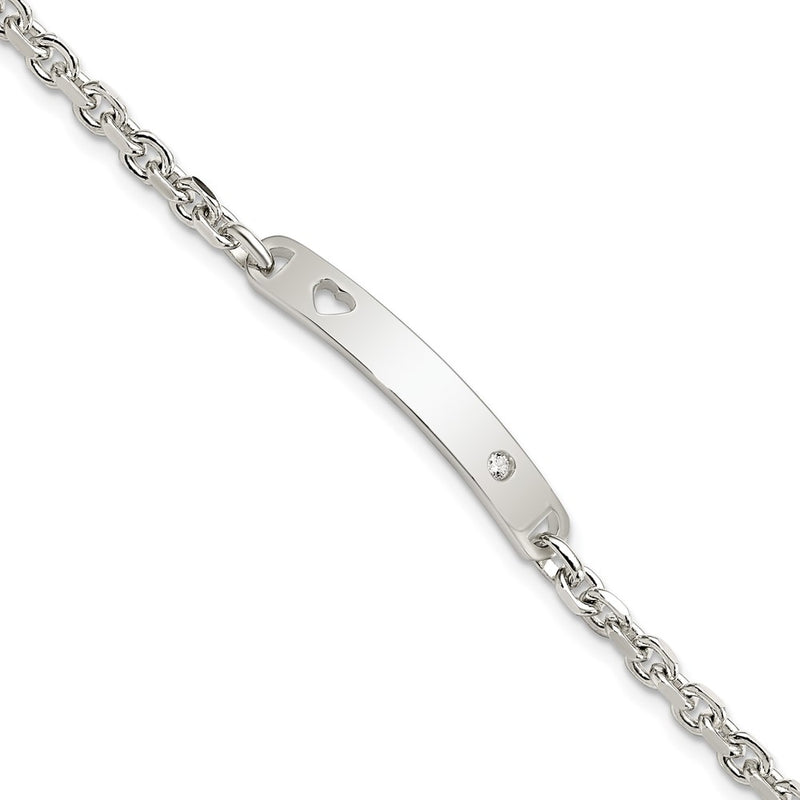 7.5 Inch Sterling Silver Polished Id W/Cz Heart Bracelet
