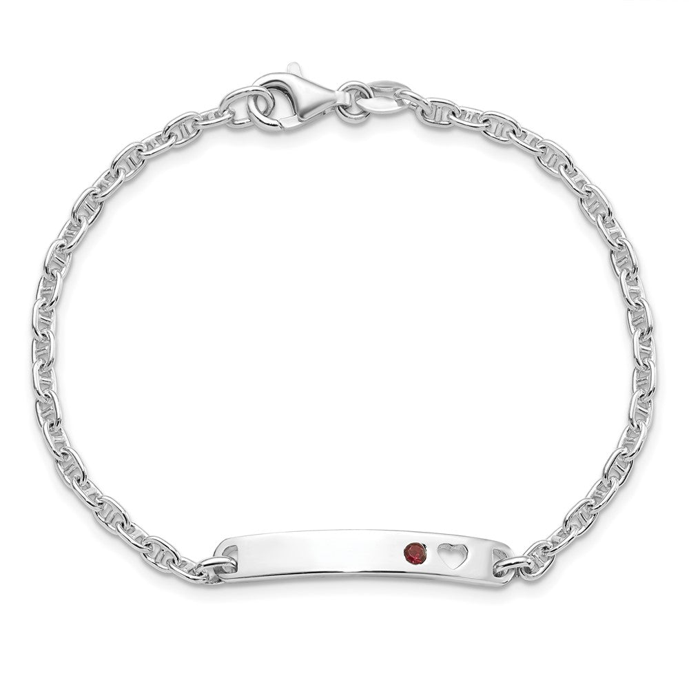 7.5 Inch Sterling Silver Polished Id With Red Cz Heart Bracelet