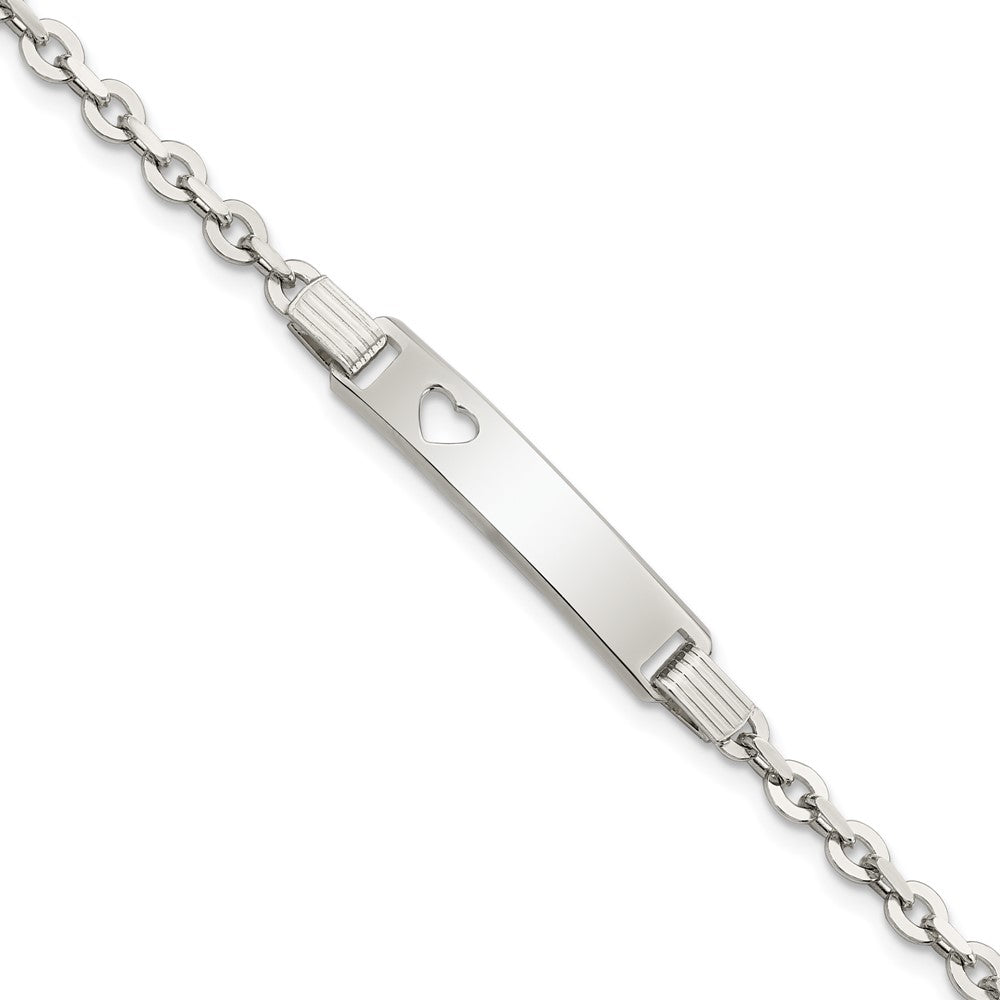 7.5 Inch Sterling Silver Polished Id W/Heart Bracelet