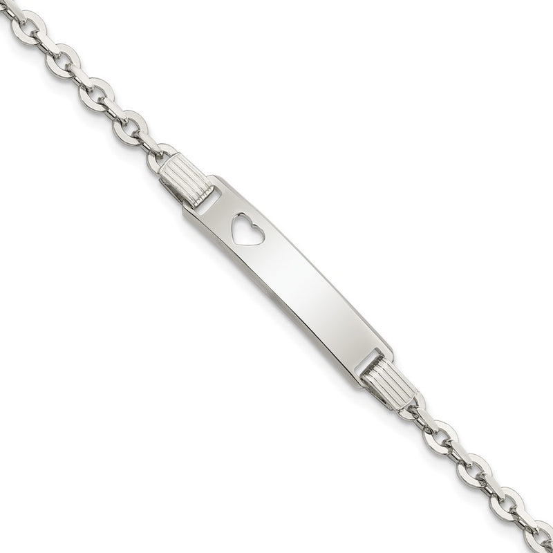 7.5 Inch Sterling Silver Polished Id W/Heart Bracelet