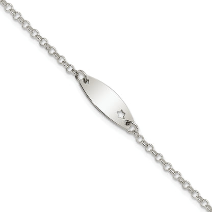 5.5 Inch Sterling Silver Childrens Polished Id With Star Bracelet