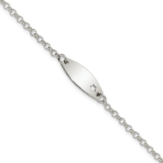 5.5 Inch Sterling Silver Childrens Polished Id With Star Bracelet