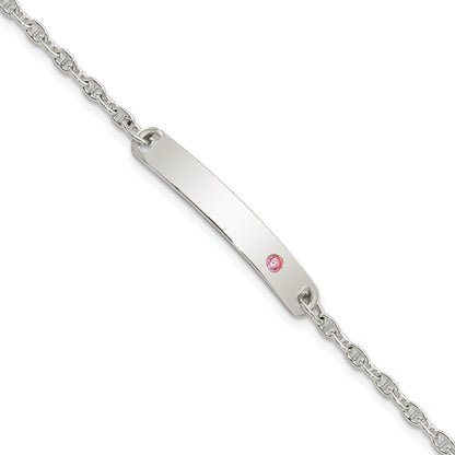 5.5 Inch Sterling Silver Polished Childrens Id With Pink Cz Bracelet