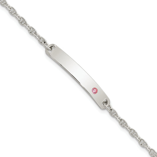 5.5 Inch Sterling Silver Polished Childrens Id With Pink Cz Bracelet