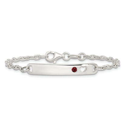5.5 Inch Sterling Silver Polished Childrens Id With Red Cz Heart Bracelet