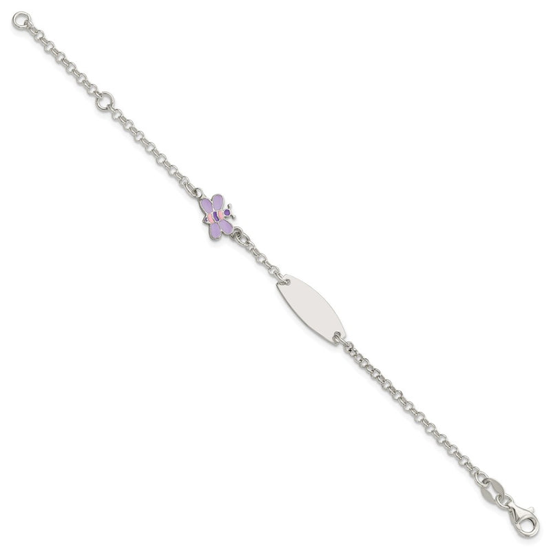 6 Inch Sterling Silver Childrens Enameled Butterfly 5In Plus 1In Ext Id Bracelet