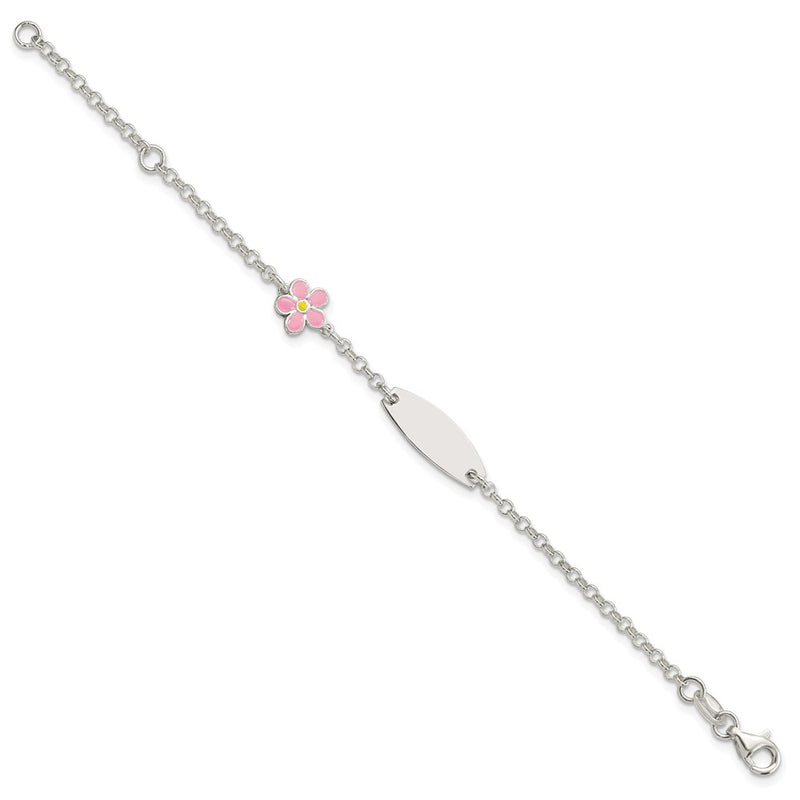 6 Inch Sterling Silver Childrens Enameled Flower 5In Plus 1In Ext Id Bracelet