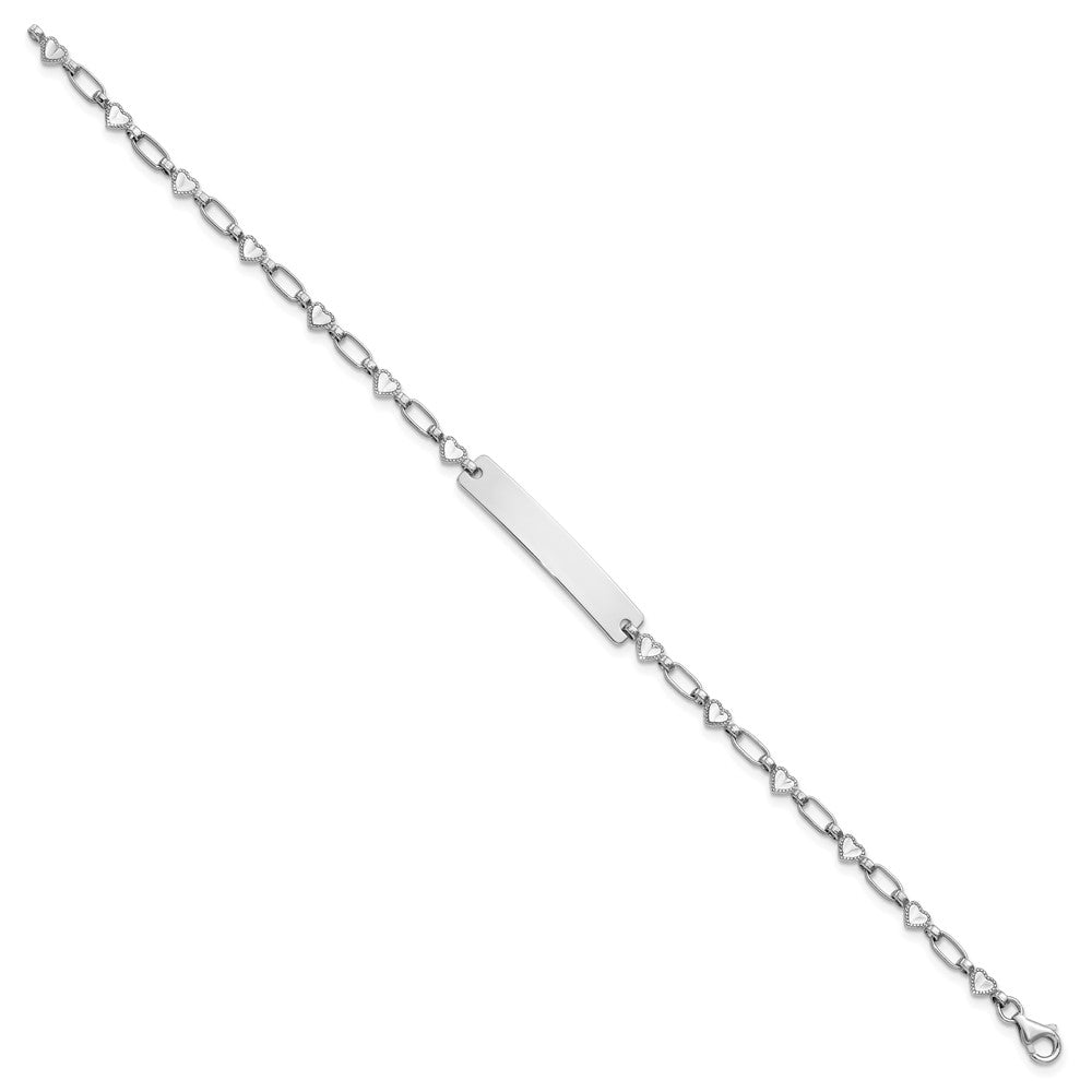 Sterling Silver Rhodium-Plated 7.5 Inch Hearts Id Bracelet