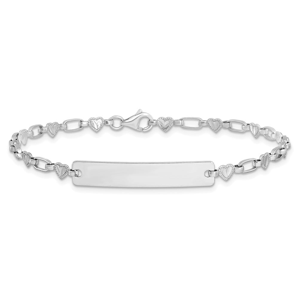 Sterling Silver Rhodium-Plated 7.5 Inch Hearts Id Bracelet