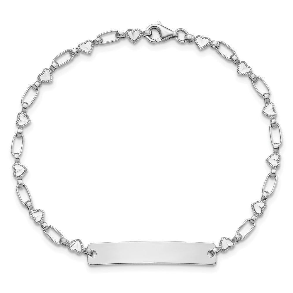 Sterling Silver Rhodium-Plated 7.5 Inch Hearts Id Bracelet