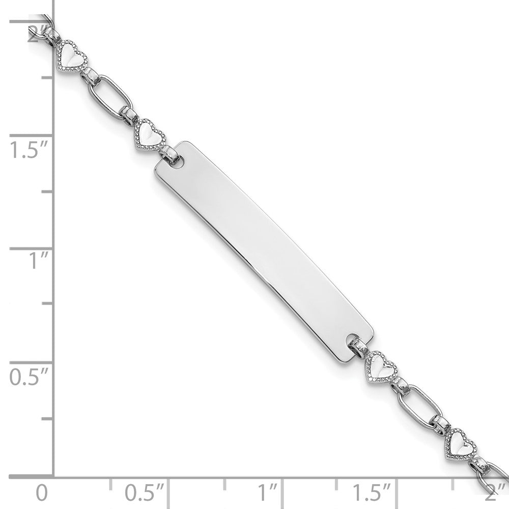 Sterling Silver Rhodium-Plated 7.5 Inch Hearts Id Bracelet