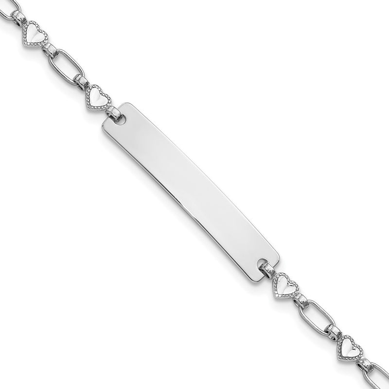 Sterling Silver Rhodium-Plated 7.5 Inch Hearts Id Bracelet