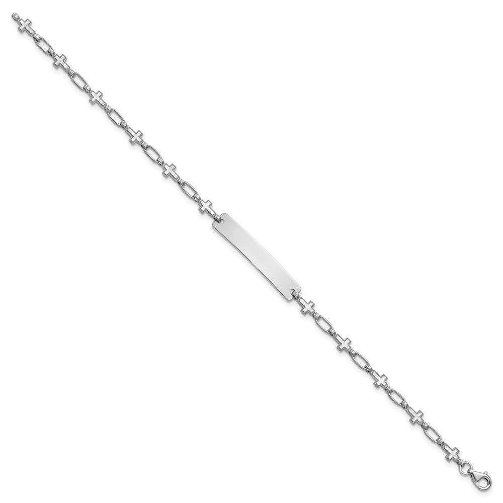 Sterling Silver Rhodium-Plated 7.5 Inch Cross Id Bracelet