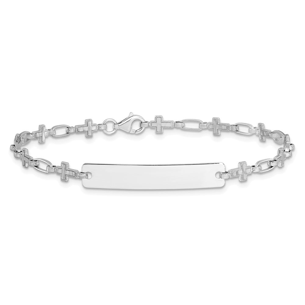 Sterling Silver Rhodium-Plated 7.5 Inch Cross Id Bracelet
