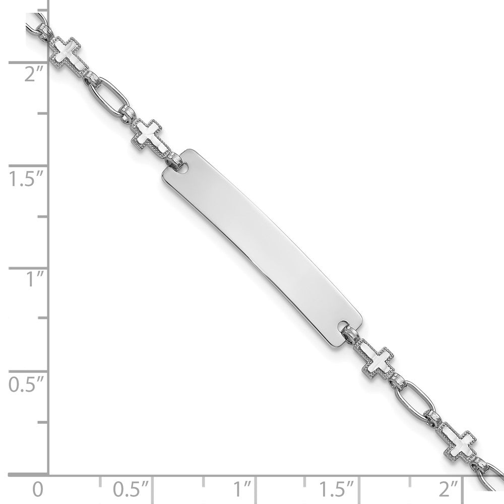 Sterling Silver Rhodium-Plated 7.5 Inch Cross Id Bracelet