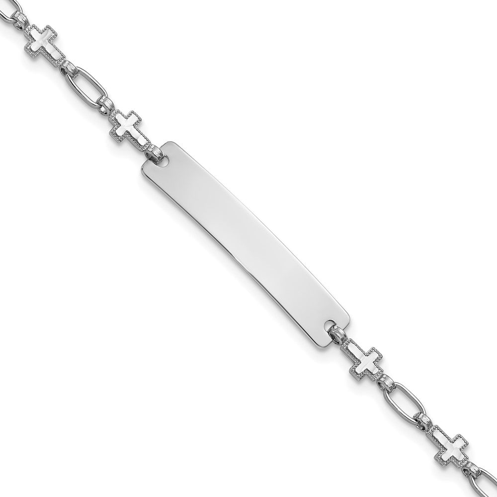 Sterling Silver Rhodium-Plated 7.5 Inch Cross Id Bracelet