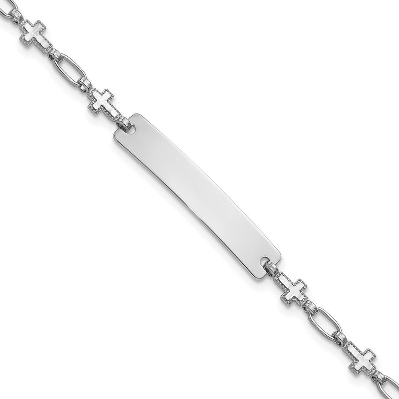 Sterling Silver Rhodium-Plated 7.5 Inch Cross Id Bracelet