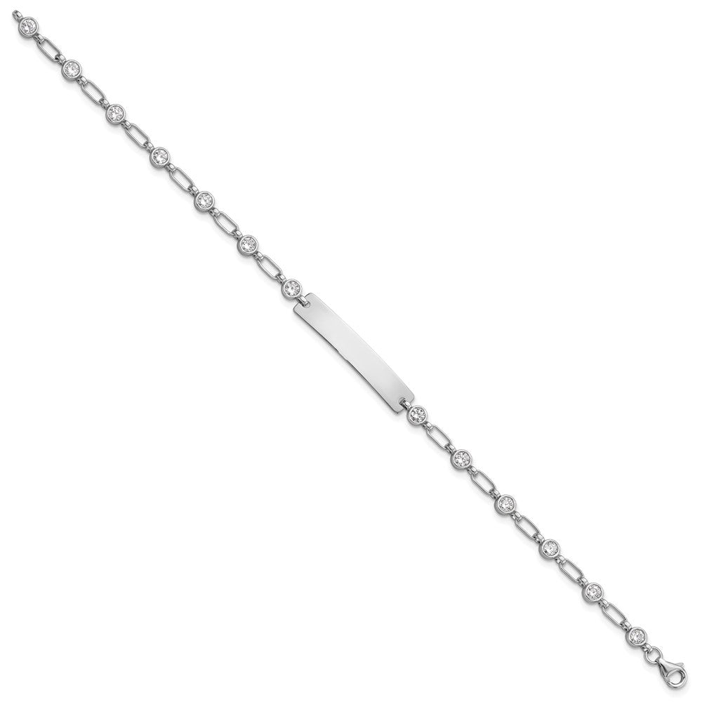 Sterling Silver Rhodium-Plated 7.5 Inch Bezel CZ Id Bracelet