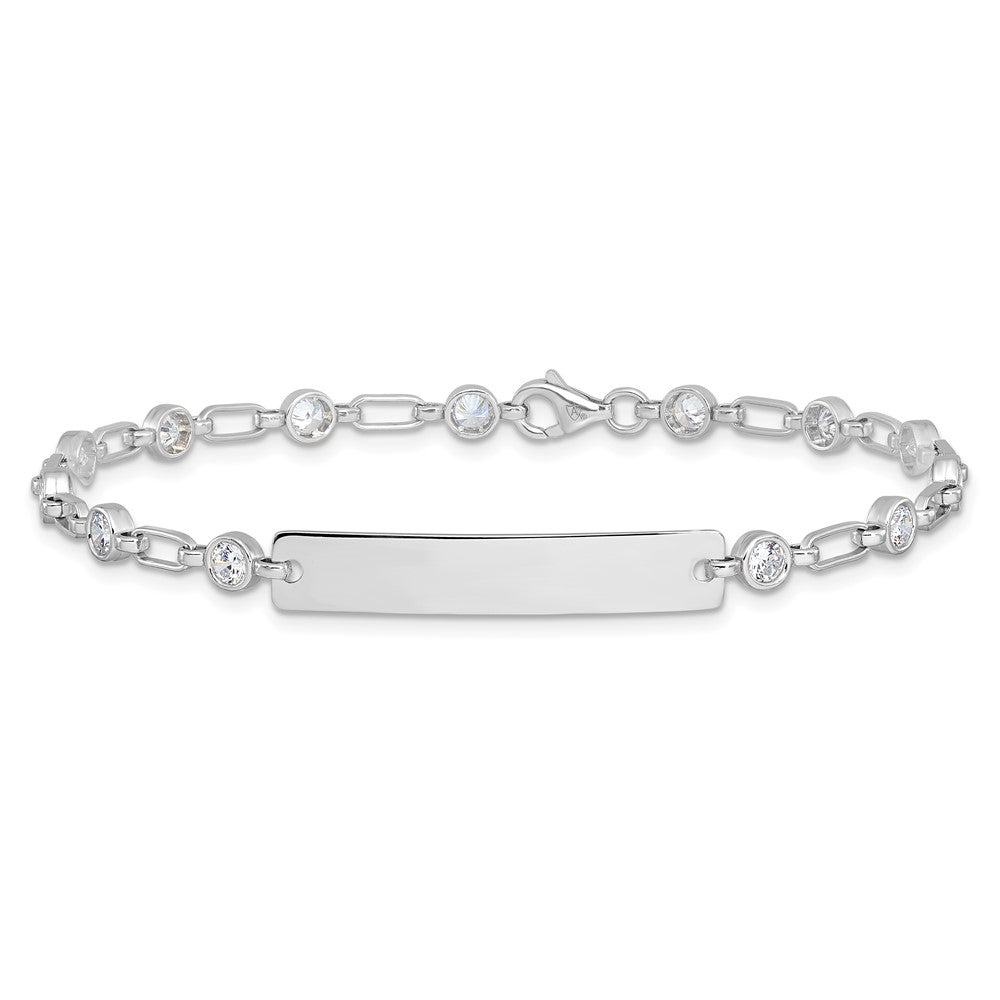 Sterling Silver Rhodium-Plated 7.5 Inch Bezel CZ Id Bracelet