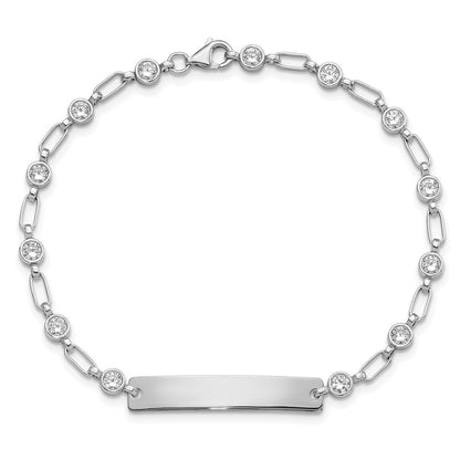 Sterling Silver Rhodium-Plated 7.5 Inch Bezel CZ Id Bracelet