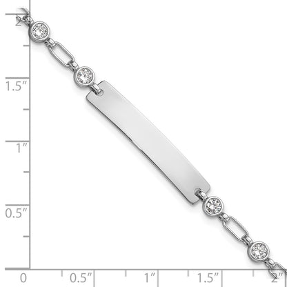 Sterling Silver Rhodium-Plated 7.5 Inch Bezel CZ Id Bracelet