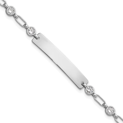 Sterling Silver Rhodium-Plated 7.5 Inch Bezel CZ Id Bracelet