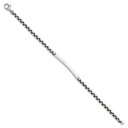 Sterling Silver Antiqued Round Box Chain 8 Inch Men's Id/bar Bracelet