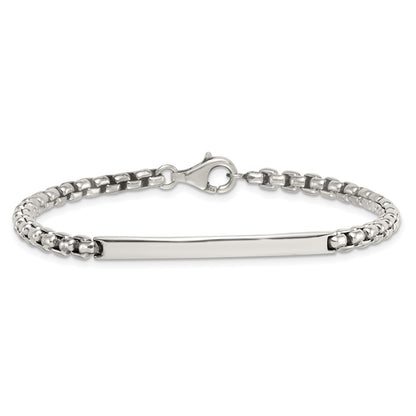 Sterling Silver Antiqued Round Box Chain 8 Inch Men's Id/bar Bracelet