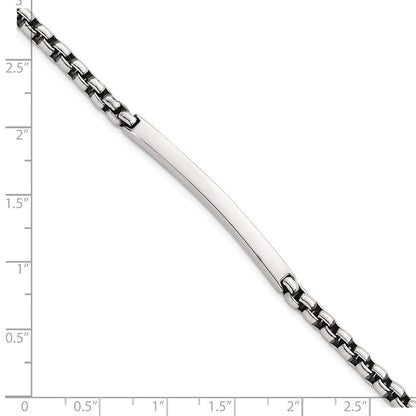 Sterling Silver Antiqued Round Box Chain 8 Inch Men's Id/bar Bracelet