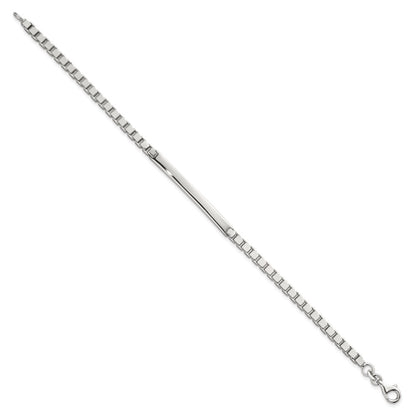 Sterling Silver Polished 3.7mm Box Chain 8 Inch Men's Id/bar Bracelet