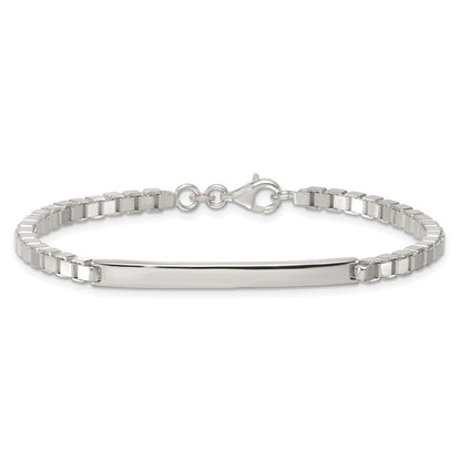Sterling Silver Polished 3.7mm Box Chain 8 Inch Men's Id/bar Bracelet