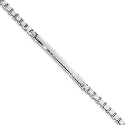 Sterling Silver Polished 3.7mm Box Chain 8 Inch Men's Id/bar Bracelet