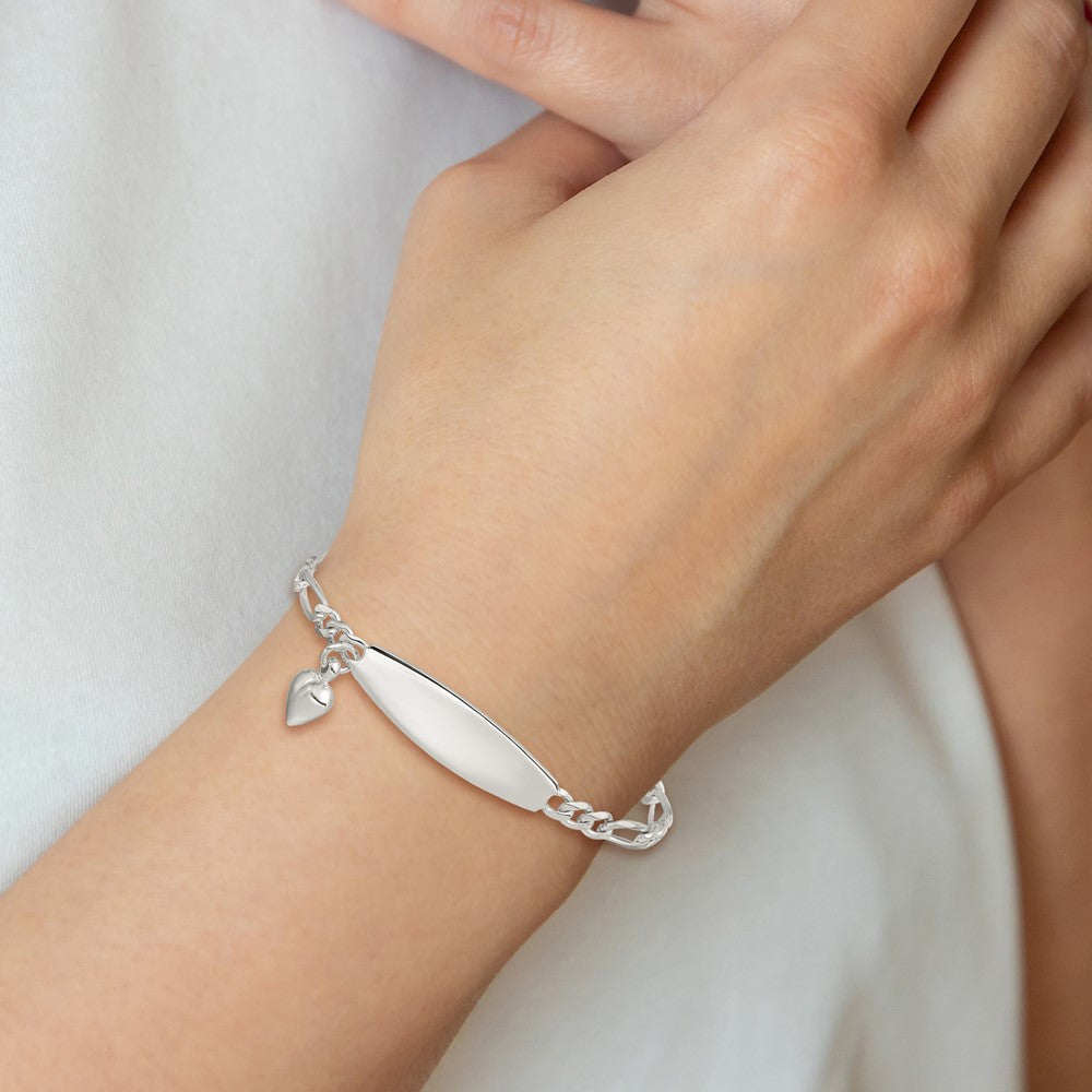 7 Inch Sterling Silver Id With Heart Figaro Link Bracelet