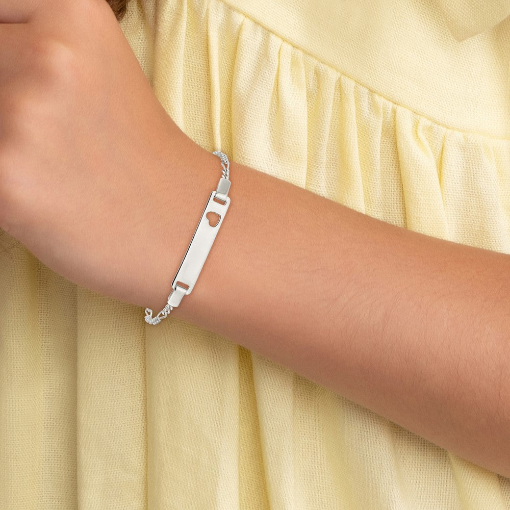6 Inch Sterling Silver Baby Id With Cut-Out Heart Bracelet