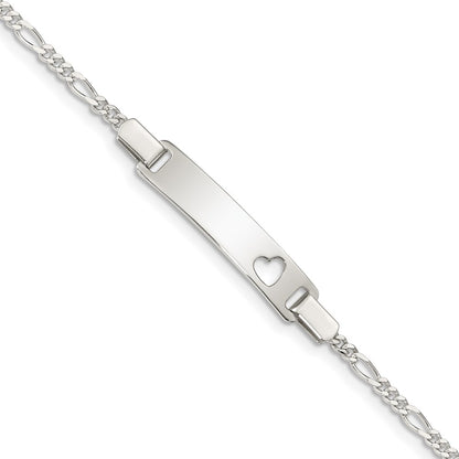 6 Inch Sterling Silver Baby Id With Cut-Out Heart Bracelet