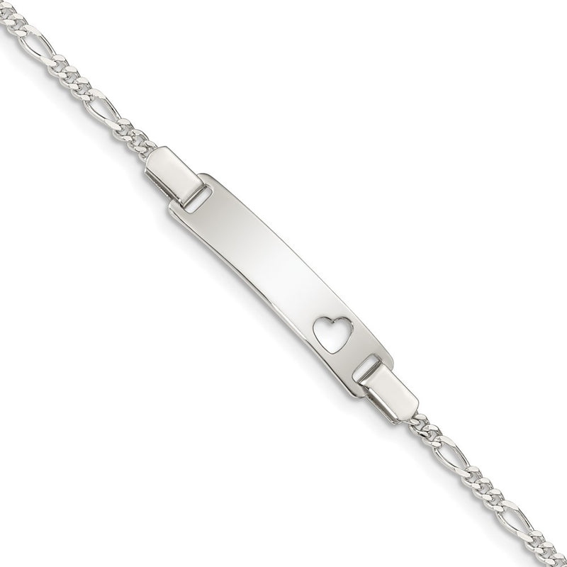 6 Inch Sterling Silver Baby Id With Cut-Out Heart Bracelet