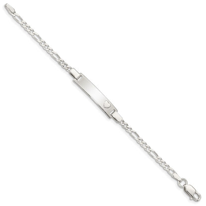 6 Inch Sterling Silver Baby Id With Heart Bracelet