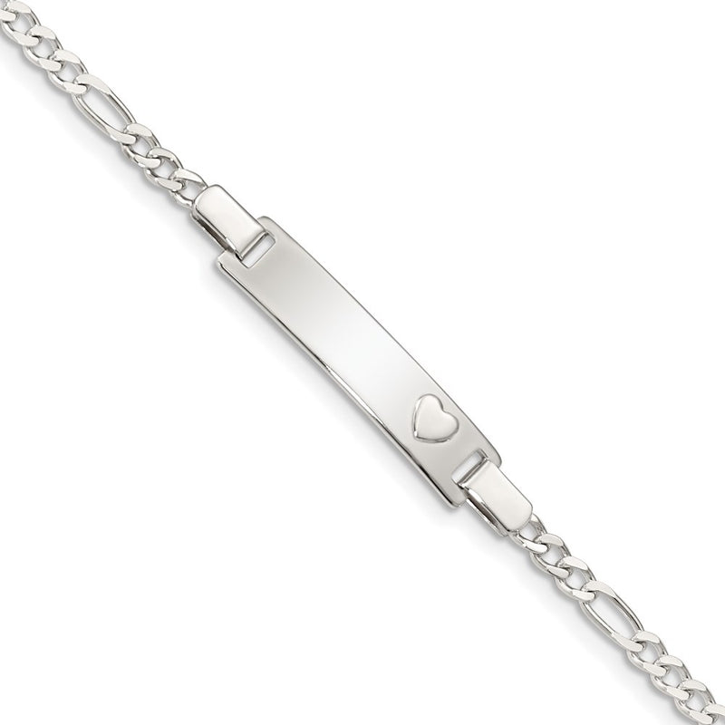 6 Inch Sterling Silver Baby Id With Heart Bracelet