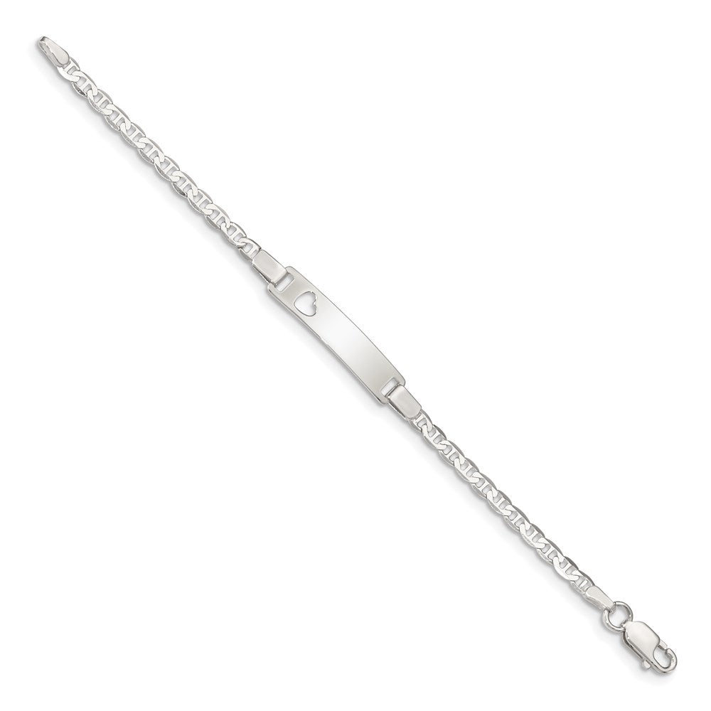6 Inch Sterling Silver Baby Id With Cut-Out Heart Bracelet