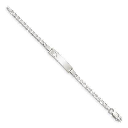 6 Inch Sterling Silver Baby Id With Cut-Out Heart Bracelet