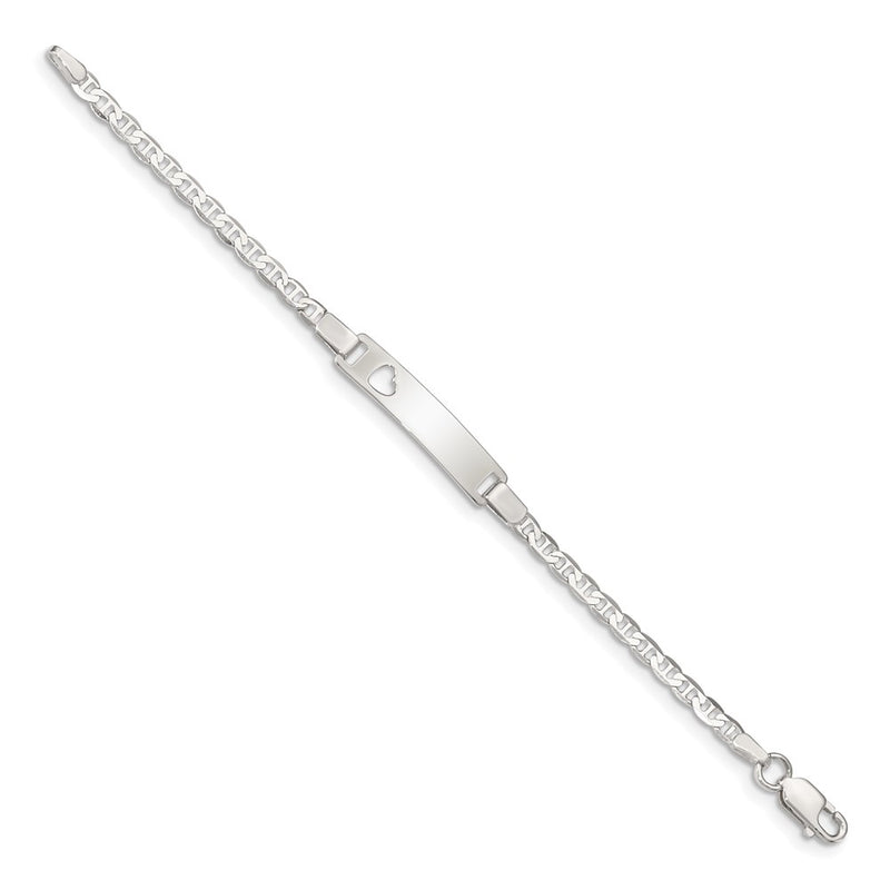6 Inch Sterling Silver Baby Id With Cut-Out Heart Bracelet