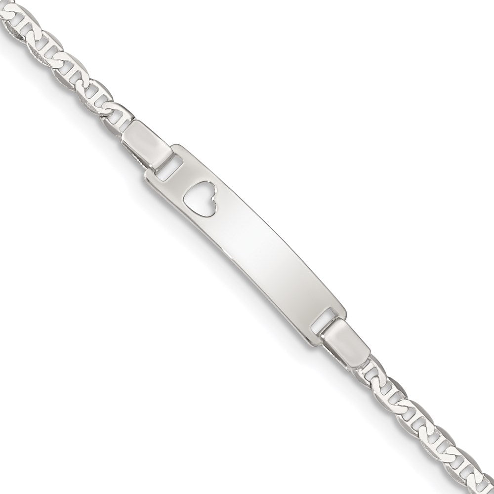 6 Inch Sterling Silver Baby Id With Cut-Out Heart Bracelet