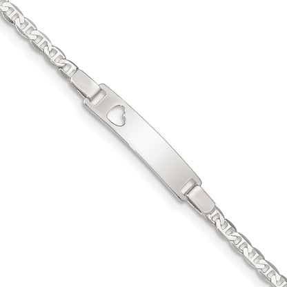 6 Inch Sterling Silver Baby Id With Cut-Out Heart Bracelet