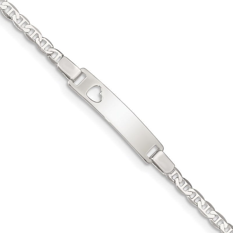 6 Inch Sterling Silver Baby Id With Cut-Out Heart Bracelet
