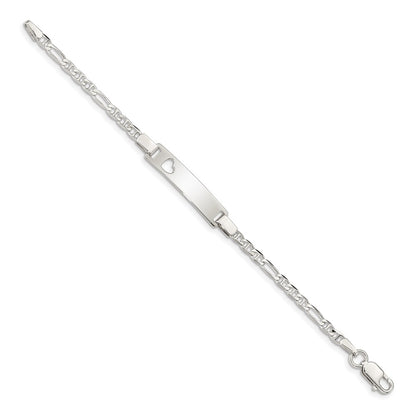 6 Inch Sterling Silver Baby Id With Cut-Out Heart Bracelet