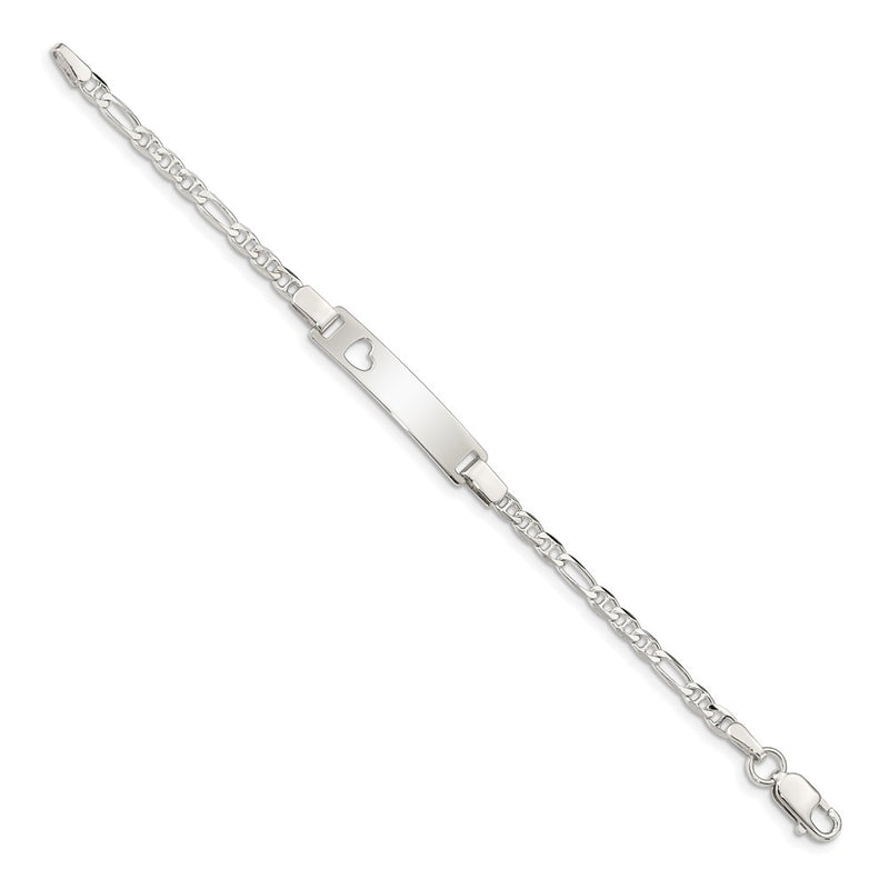 6 Inch Sterling Silver Baby Id With Cut-Out Heart Bracelet