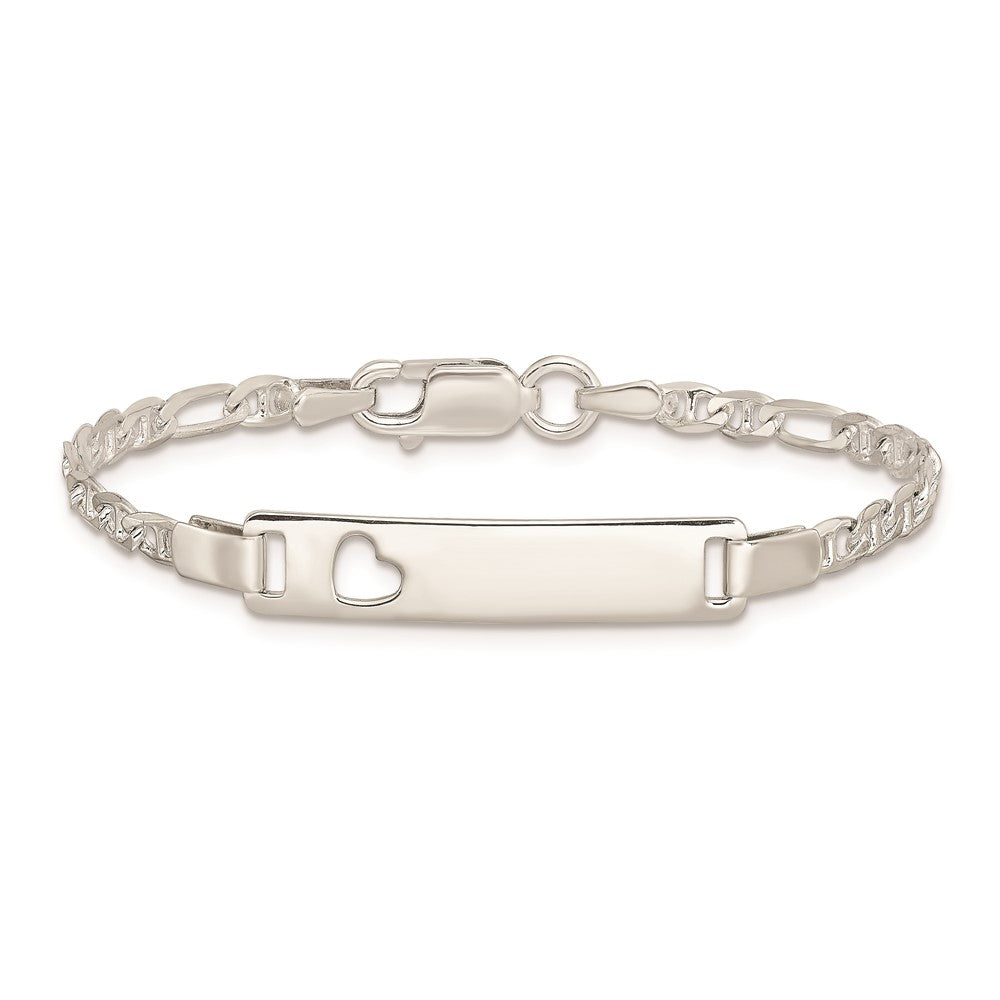 6 Inch Sterling Silver Baby Id With Cut-Out Heart Bracelet