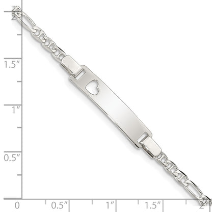 6 Inch Sterling Silver Baby Id With Cut-Out Heart Bracelet
