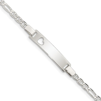 6 Inch Sterling Silver Baby Id With Cut-Out Heart Bracelet