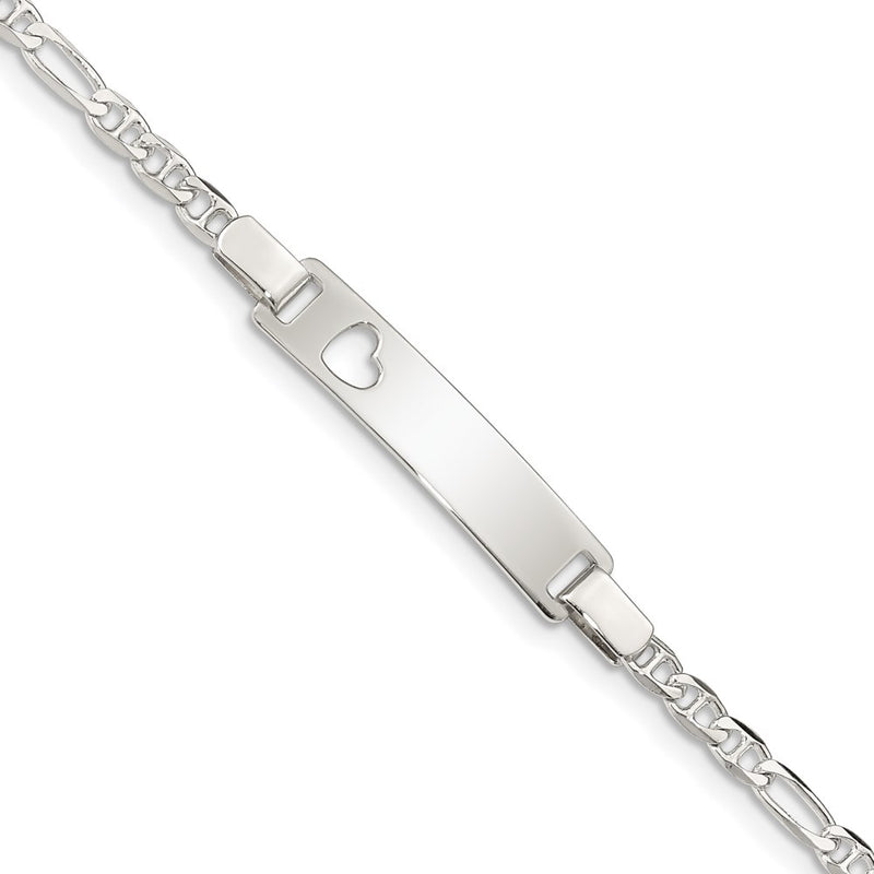 6 Inch Sterling Silver Baby Id With Cut-Out Heart Bracelet